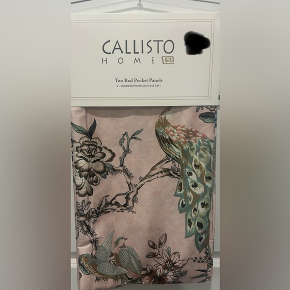 Callisto Home PEACOCK Scroll Light Blush Curtains Set/2 Panels 38”x 96” pink - Picture 6 of 6